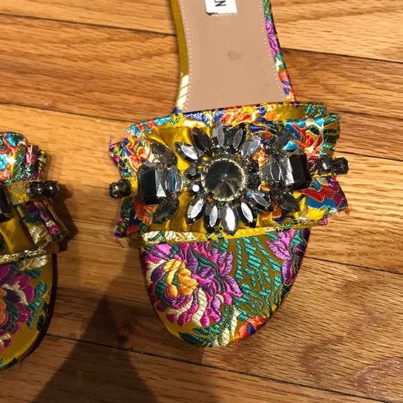 Pomona Jewel Funky Bright Neon Slide Embellished Flats Rhinestone SlipOn Crystal - Picture 8 of 9